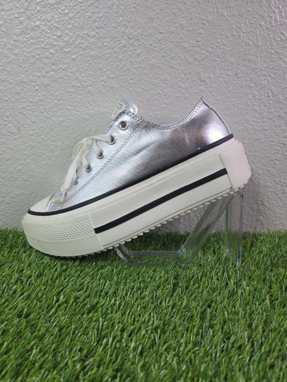 Converse All Star Lift Double Stack Platform Silver Metallic Women's 10.5